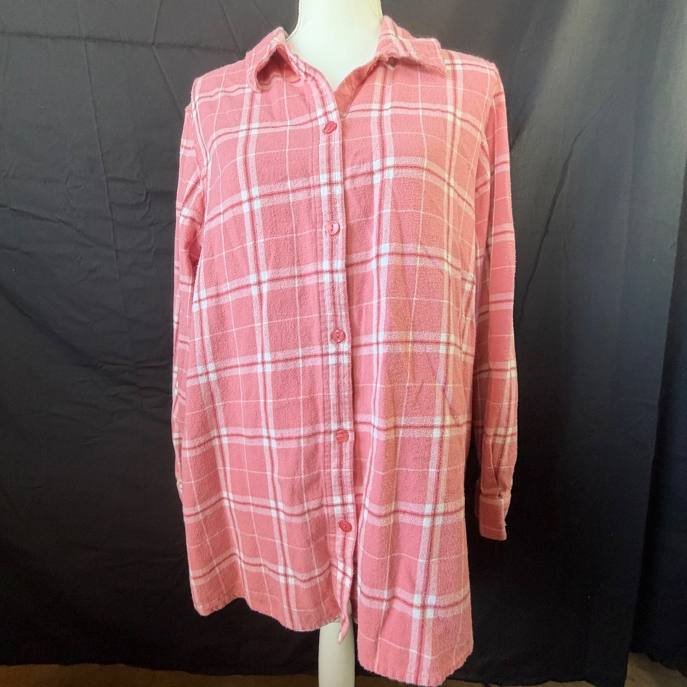 Blair Flannel Shirt Large Pink Plaid Button Down Long Sleeve Casual Cozy Classic